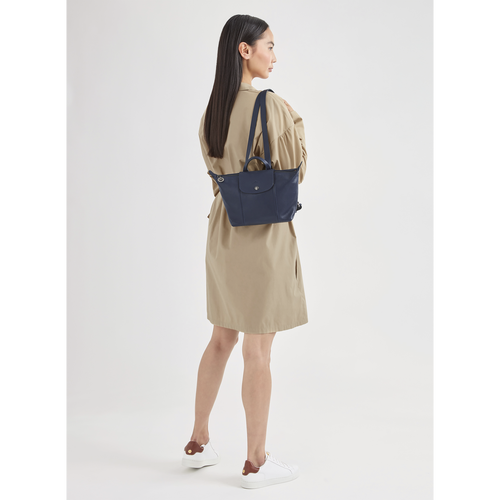 Longchamp Le Pliage Cuir Bőr Hátizsák Női Kék | 67241SDQT