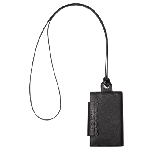 Longchamp Le Pliage Cuir Bőr with necklace Kártyatartó Női Fekete | 04862PZAI