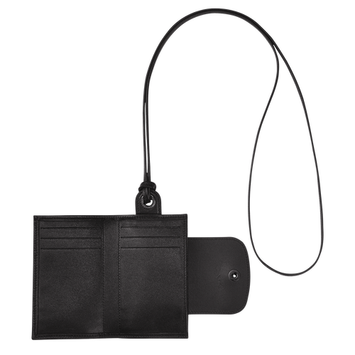 Longchamp Le Pliage Cuir Bőr with necklace Kártyatartó Női Fekete | 04862PZAI