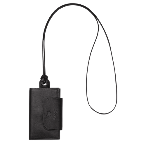 Longchamp Le Pliage Cuir Bőr with necklace Kártyatartó Női Fekete | 04862PZAI
