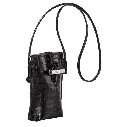Longchamp Roseau Croco Bőr Telefontok Férfi Fekete | 97841RXNI