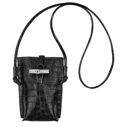 Longchamp Roseau Croco Bőr Telefontok Férfi Fekete | 97841RXNI