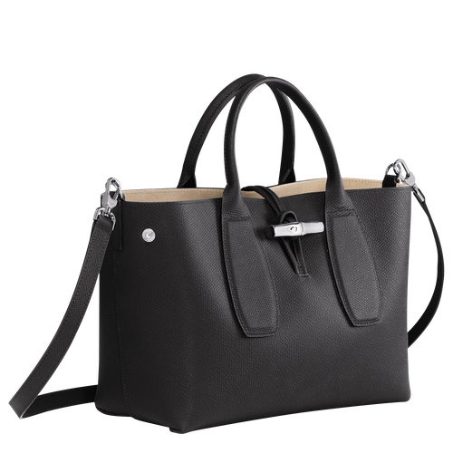 Longchamp Roseau M Bőr Kézitáska Női Fekete | 98716VAYN