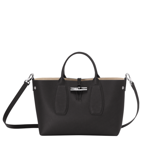 Longchamp Roseau M Bőr Kézitáska Női Fekete | 98716VAYN