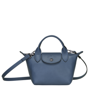 Longchamp Le Pliage Cuir XS Bőr Kézitáska Női Kék | 34709MYLA