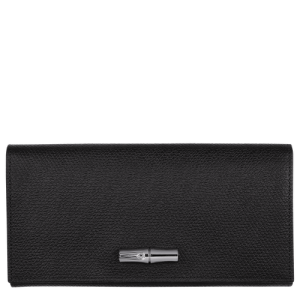 Longchamp Long continental Roseau Bőr Pénztárca Női Fekete | 24650FGJK