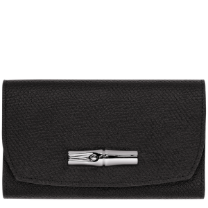 Longchamp Roseau Bőr Pénztárca Női Fekete | 52874LVKW